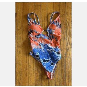 Gymshark Swimwear Sz XS One Piece Swimsuit Orange Blue Navy Adorable!